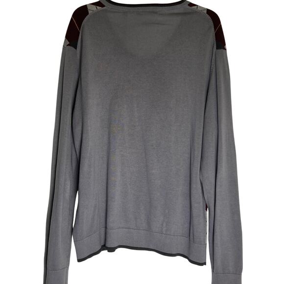 Murano Fine Cotton Long Sleeve Argyle V-Neck Pullover Sweater Men's L Gray/Red - Picture 2 of 6